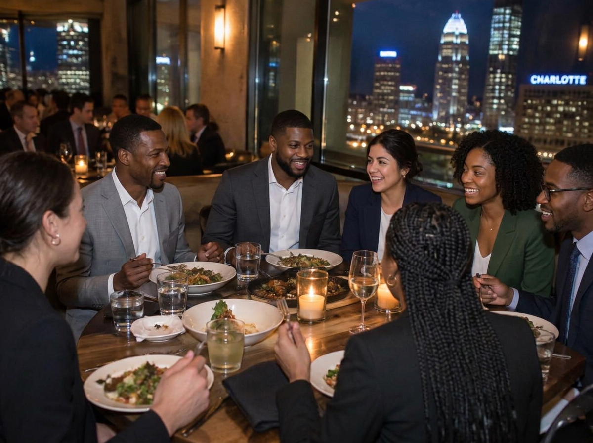 The team sharing dinner together on a team night in Charlotte