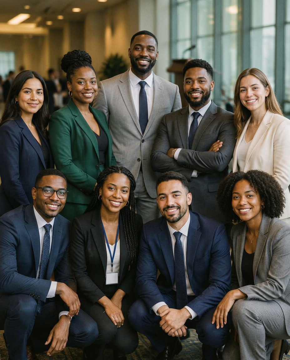 The 704 Collective team photographed together at a conference